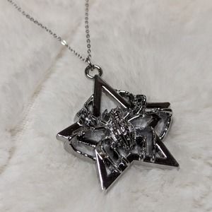 Y2k Style Large Star With Spider Gothic Charm on a Silver Necklace